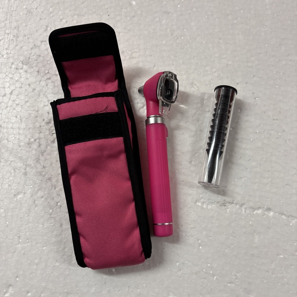Mini Otoscope, Fiber Optic, Bright LED illumination, Pink Color